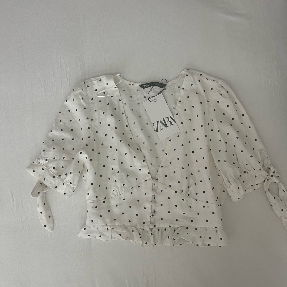 Zara White Polka Dot Blouse